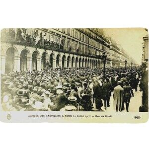 RPPC Photo Postcard 1917 WW1 Americans Arrive Paris Rue de Rivoli Street Unpost